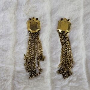 BOUTIQUE // gold brass hexagon multi chain drop earrings